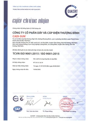 Cadisun tiêu chuẩn ISO 9001:2015