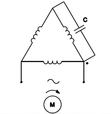 Kết nối tụ thường trực với động cơ đấu hình tam giác