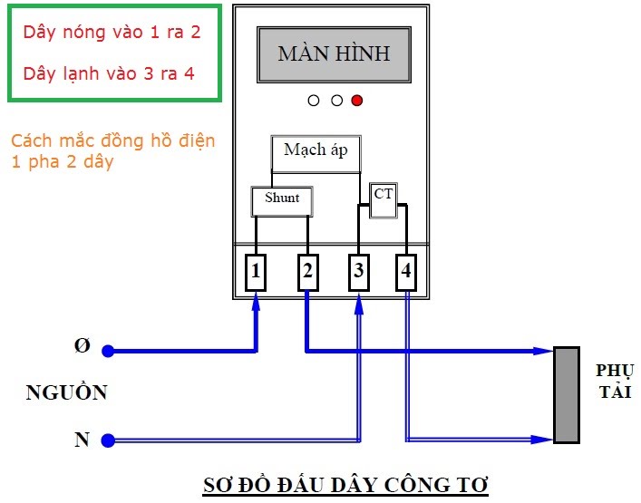Cách đấu công tơ điện 1 pha