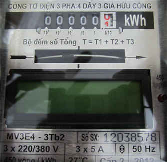 Chỉ số công tơ điện 3 pha điện tử 
